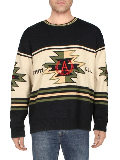 Perry Ellis Mens Cozy Embroidered Pullover Sweater In Black