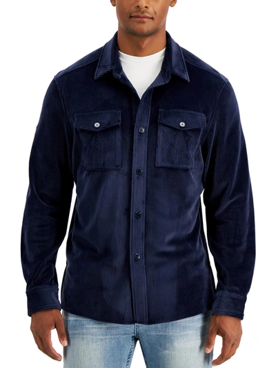 Alfani Mens Corduroy Lightweight Shirt Jacket In Blue