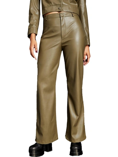 Royalty By Maluma Womens Faux Leather High Waist Flared Pants In Brown
