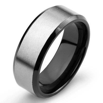 Crucible Jewelry Crucible Black Plated Two Tone Titanium Band Ring (8mm)