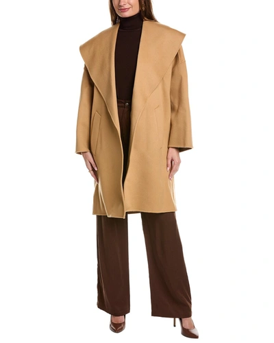 Michael Kors Shawl Clutch Wool Coat In Brown