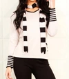 Angel Apparel V-neck Sweater With Scarf In Stone/black In Multi