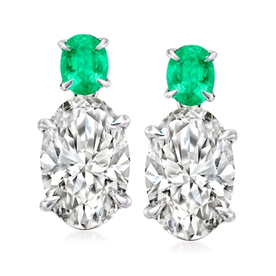 Ross-simons Lab-grown Diamond Drop Earrings With . Emeralds In 14kt White Gold In Green