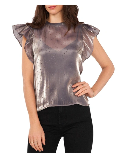 1.state Womens Metallic Flutter Sleeves Blouse In Silver
