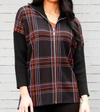 ANGEL APPAREL ZIP PLAID PONCHO IN BLACK/MULTI