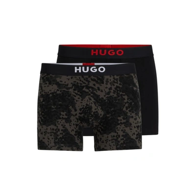 Hugo Two-pack Of Boxer Briefs With Logo Waistbands In Patterned