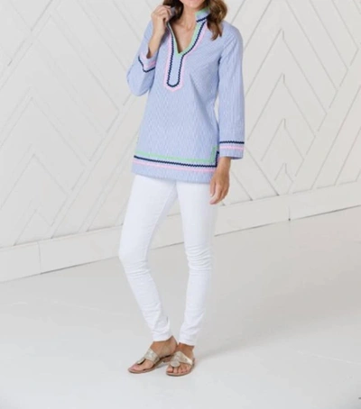 Sail To Sable Long Sleeve Tunic Top In Blue/white