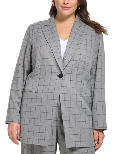 Calvin Klein Plus Womens Window Pane Suit Separate One-button Blazer In Grey