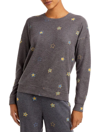 Pj Salvage Womens Star Print Waffle Pullover Top In Grey