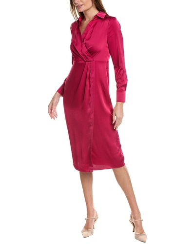 Nicole Miller Satin Faux Wrap Dress In Pink
