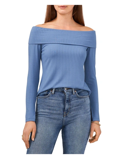 1.STATE WOMENS RIBBED OFF SHOULDER PULLOVER TOP