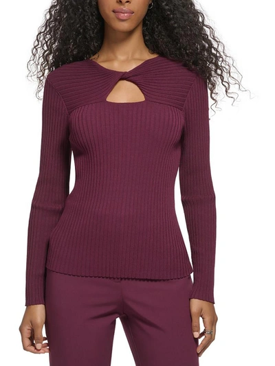 Calvin Klein Womens Twist Front Keyhole Pullover Top In Purple