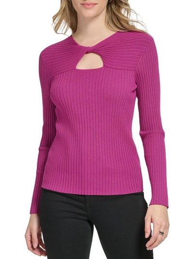 Calvin Klein Womens Twist Front Keyhole Pullover Top In Pink