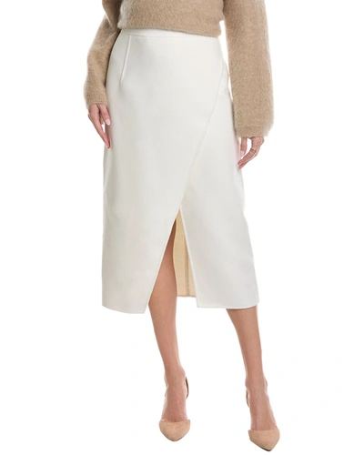 Michael Kors Wool Blend Asymmetric Slit Midi Skirt In White