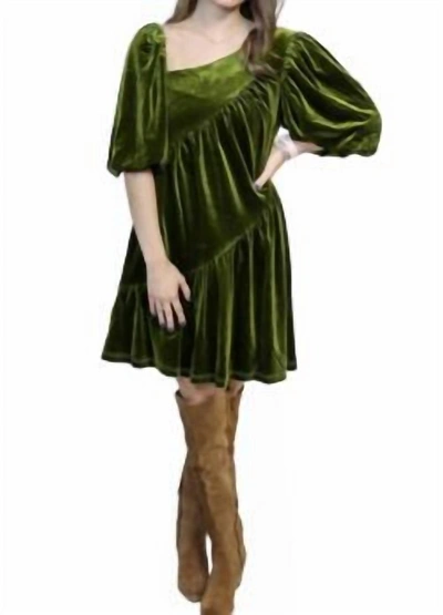 Ciebon Short Sleeve Velvet Dress In Green
