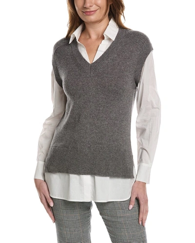Elie Tahari V-neck Wool & Cashmere-blend Pullover In Grey