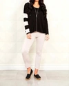 Angel Apparel Stripe Zip Hoodie In Black/stone In Black