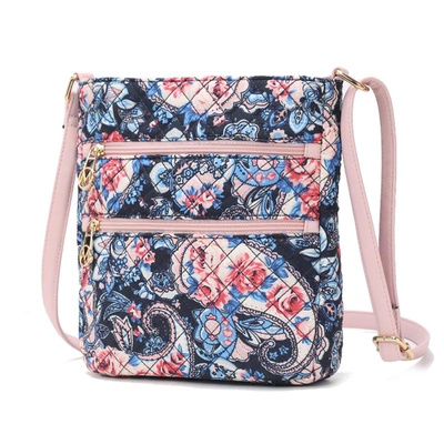 Mkf Collection By Mia K Lainey Quilted Cotton Botanical Pattern Women's Crossbody In Blue