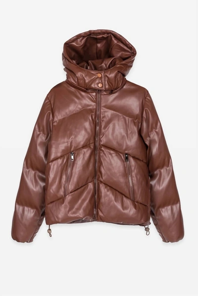 Deluc Maggiano Leather Puffer Jacket In Coffee In Brown