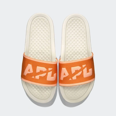 APL ATHLETIC PROPULSION LABS WOMEN'S BIG LOGO TECHLOOM SLIDE IN IVORY/ORANGE/NEON PEACH