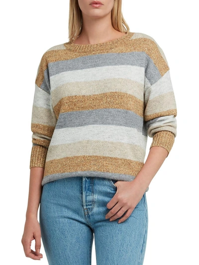 H Halston Womens Drop Shoulder Ribbed Rm Crewneck Sweater In Multi