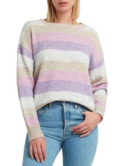 H Halston Womens Drop Shoulder Ribbed Rm Crewneck Sweater In Pink