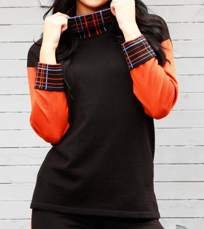 Angel Apparel Plaid Turtleneck Top In Black/multi