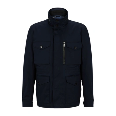 Hugo Boss Water-repellent Field Jacket In Stretch-cotton Twill In Dark ...