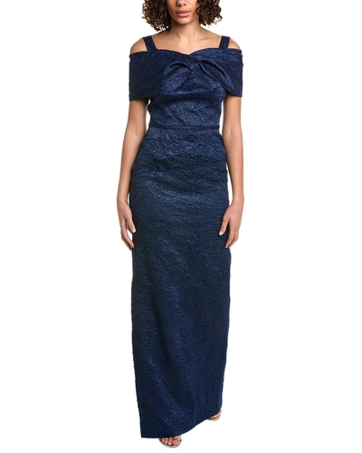 Teri Jon By Rickie Freeman Women's Jacquard-knit Floral Off-the-shoulder Gown In Blue