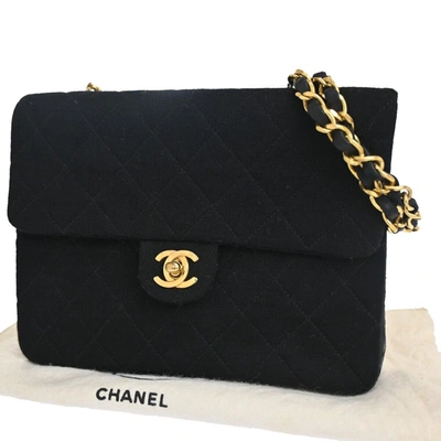 Pre-owned Chanel Mini Matelassé Canvas Shoulder Bag () In Black