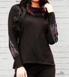ANGEL APPAREL PLAID SWEATER WITH SCARF IN BLACK/MULTI