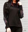 Angel Apparel Plaid Sweater With Scarf In Black/multi In Black
