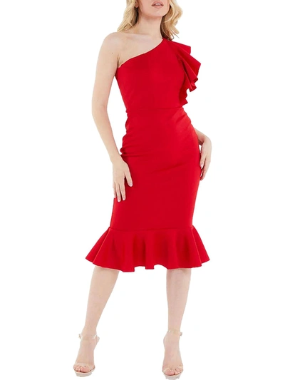 Quiz Scuba Frill One Shoudler Midi Dress In Red