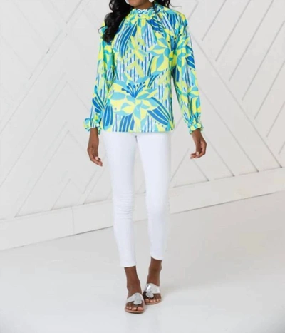 Sail To Sable Ruffle Neck Long Sleeve Top In Palms Of Paradise In Multi
