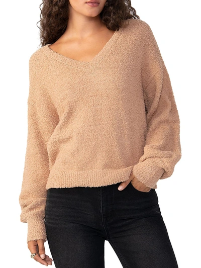 Sanctuary Womens Textured V Neck Pullover Sweater In Brown