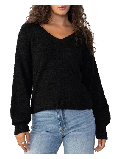 Sanctuary Womens Textured V Neck Pullover Sweater In Black