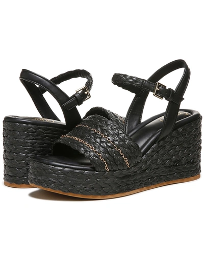 Franco Sarto Peachy Womens Raffia Faux Leather Wedge Sandals In Black