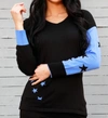 Angel Apparel V-neck Sweater With Stars In Black/periwinkle In Multi