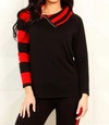 Angel Apparel Striped Zip Neck Sweater In Black/red In Multi
