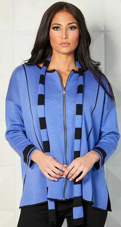 Angel Apparel Reversible Zip Poncho With Stripe Scarf In Periwinkle In Blue