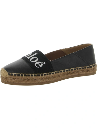 Chloé Woody Womens Leather Flat Espadrilles In Black