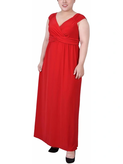 Ny Collection Plus Size Ruched Empire Maxi Dress In Chinese Red