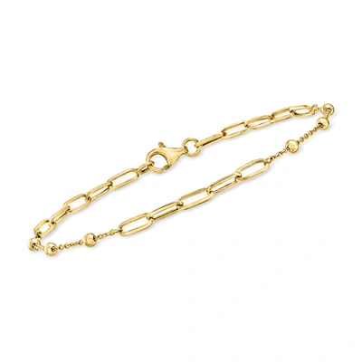 Rs Pure By Ross-simons 14kt Yellow Gold Paper Clip Link And Bead Bracelet