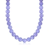 Ross-simons 10mm Lavender Jade Bead Necklace With 14kt Yellow Gold In Blue