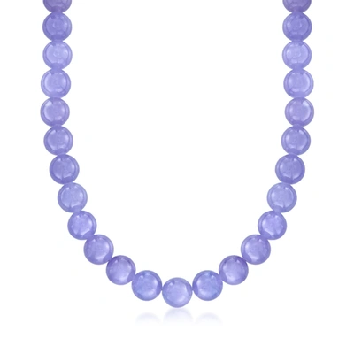 Ross-simons 10mm Lavender Jade Bead Necklace With 14kt Yellow Gold In Blue