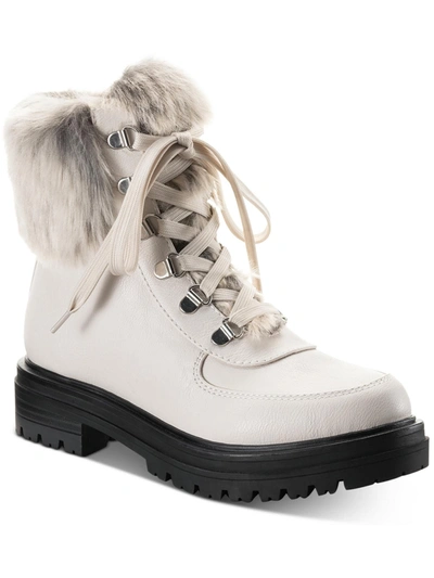 Sun + Stone Orlaa Womens Faux Leather Cold Weather Combat & Lace-up Boots In White