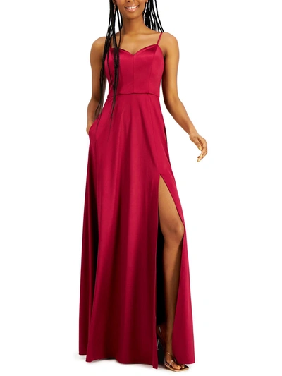 City Studio Juniors Womens Satin Sleeveless Evening Dress In Red