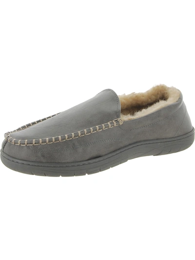 Haggar Mens Faux Leather Slip On Loafer Slippers In Grey