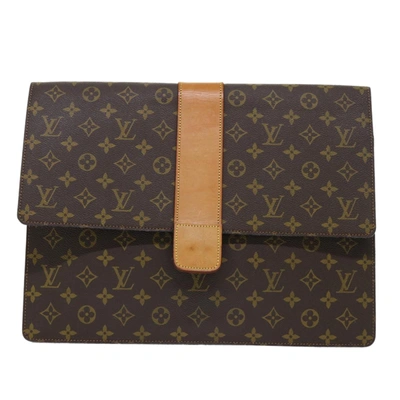 Pre-owned Louis Vuitton Porte Documents Canvas Clutch Bag () In Brown