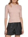 DKNY WOMENS SHOULDER CUT-OUT RIBBED PULLOVER TOP